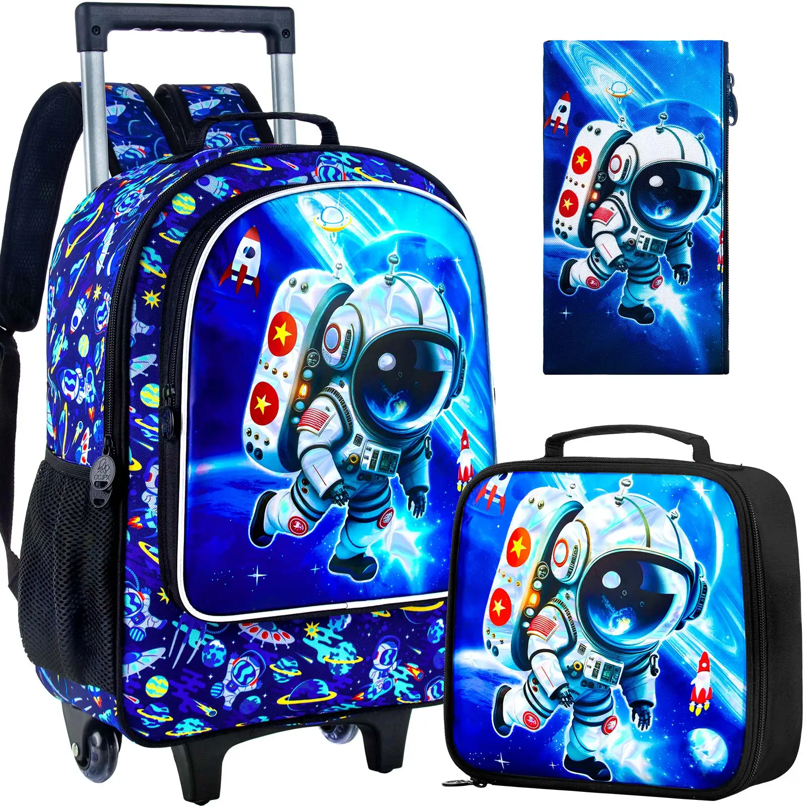 Sac à dos roulant pour garçons, sac à livres d'école à roulettes pour enfants avec sac à déjeuner, sac d'école à roulettes pour enfants