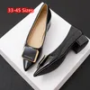 Frauen Kleid Schuhe Low Heels elegante Pumps quadratischen Knopf spitzen Zehen flachen Mund Leder Slip-On grünen Wein schwarz plus Größe 3-45