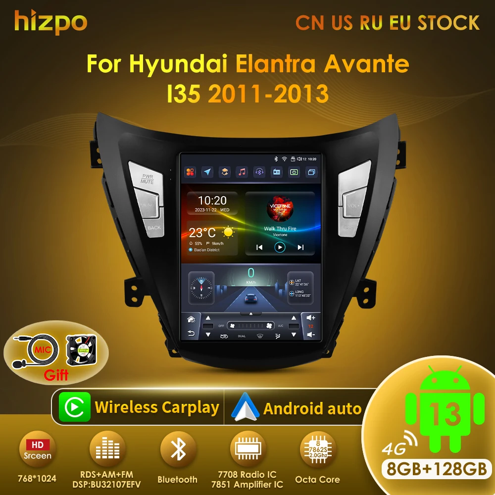 Hizpo 9,7 "Autoradio Android 13 Für Hyundai Elantra Avante I35 2011-2013 Multimedia Player GPS Navigaion 2 din Stereo Kopf Einheit Image
