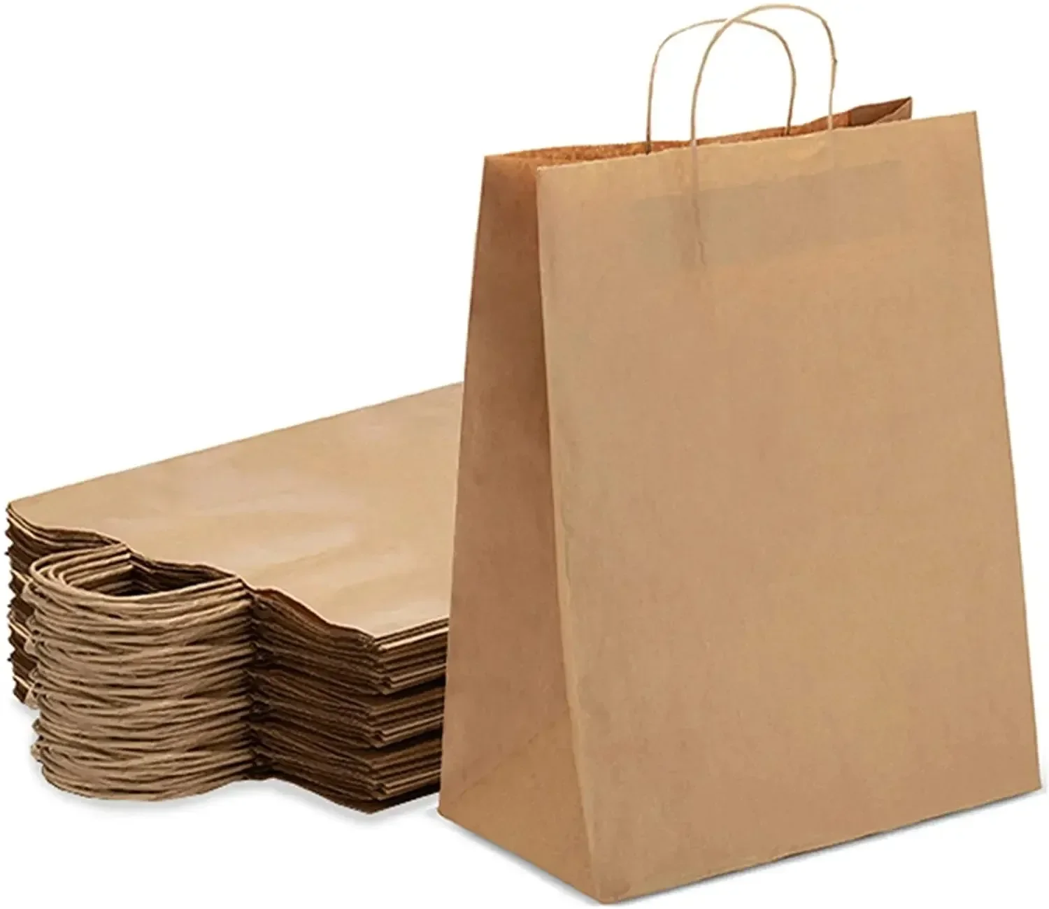 10–100 Stück braune Papiertüten mit Griffen, Geschenktüten in verschiedenen Größen für kleine Unternehmen, Einzelhandel, Einkaufen, Partygeschenktüten Image