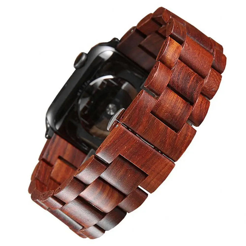 Holz armband für Apple Uhren armband 45mm 44mm 49mm 40mm 41mm 38mm Metall Schmetterlings verschluss Armband iwatch Serie 9 8 7 6 se ultra 2 Image