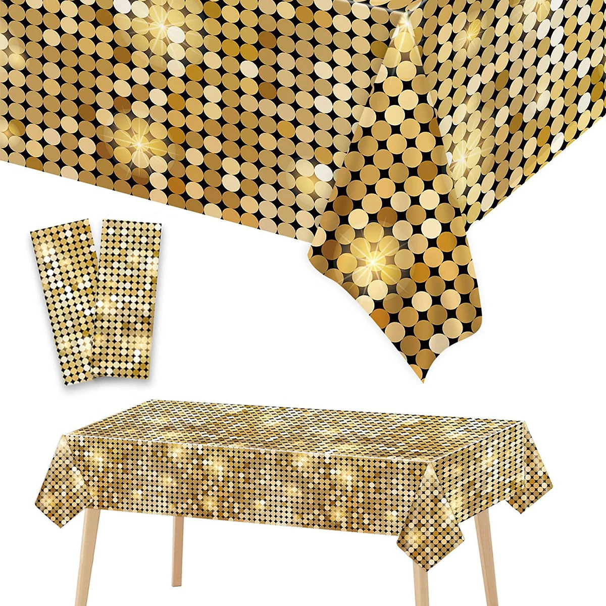 1pc Disco Party Kunststoff Tischdecke Gold Punkt Tischdecke für 70er 80er 90er Jahre Geburtstag Las Vegas Thema Party Dekoration Hochzeits bevorzugungen Image