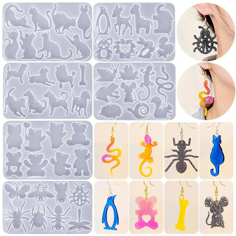 Tier Epoxidharz Ohrring Form DIY Kristall Spiegel Ohrring Anhänger Silikon form Spinne Schlangen form Schlüssel bund Anhänger Image