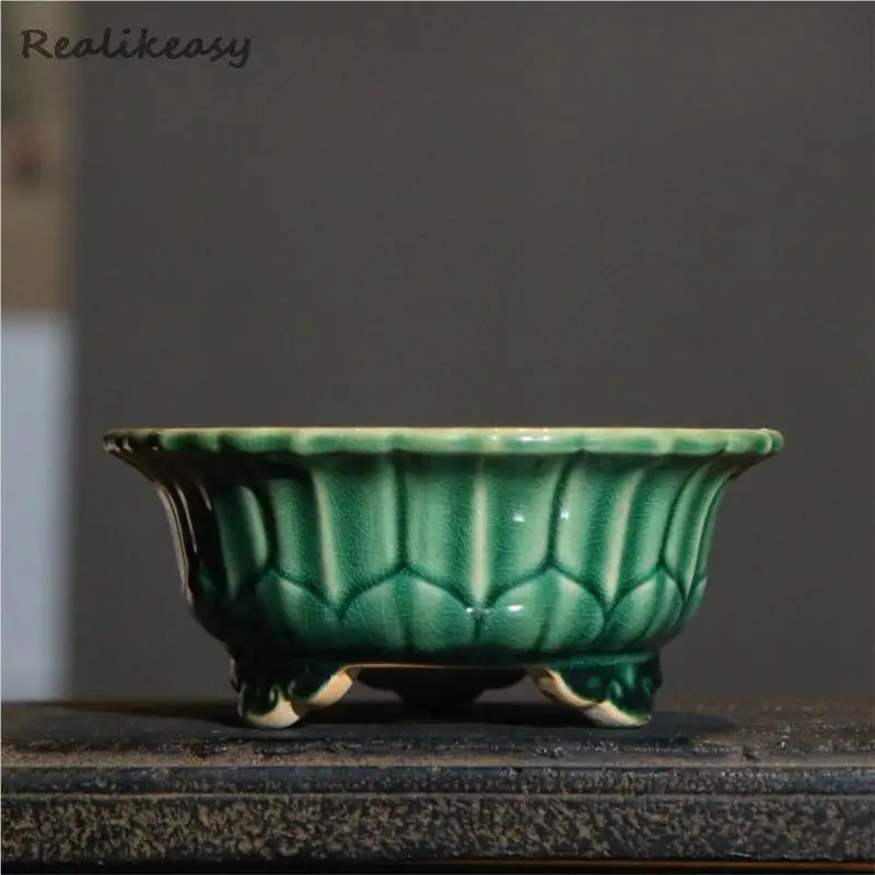 Chinesischen Stil Lila Sand Blumentopf Hause Desktop Keramik Bonsai Topf Kleine Tragbare Handmade Sukkulenten Glasur Blume Töpfe LC373 Image