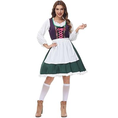Karneval Oktoberfestbier Kostüm Kleid Dirndl Trachtenkleider Oktoberfest / Bier Bayerisch Wiesn Wiesn Damen Stoff im traditionellen Stil Hemd Kleid Schürze Image