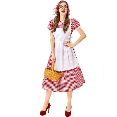 Karneval Oktoberfestbier Kostüm Kleid Dirndl Trachtenkleider Oktoberfest / Bier Bayerisch Wiesn Wiesn Damen Stoff im traditionellen Stil Kleid Schürze Kopfbedeckung Image