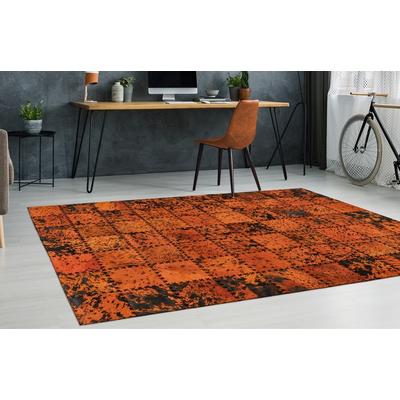 Teppich ARTE ESPINA "Voila 100", orange, B:120cm H:5mm L:170cm, Rindsleder, Teppiche, handgenähter Flachflor-Teppich im Patchwork-Design. Image