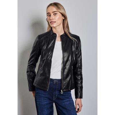 Bikerjacke STREET ONE, Damen, Gr. 34, schwarz, Stoff, 100% Polyester, unifarben, casual, normal normal, hoch geschlossener Ausschnitt, Langarm Bündchen, Jacken, mit Stehkragen Image