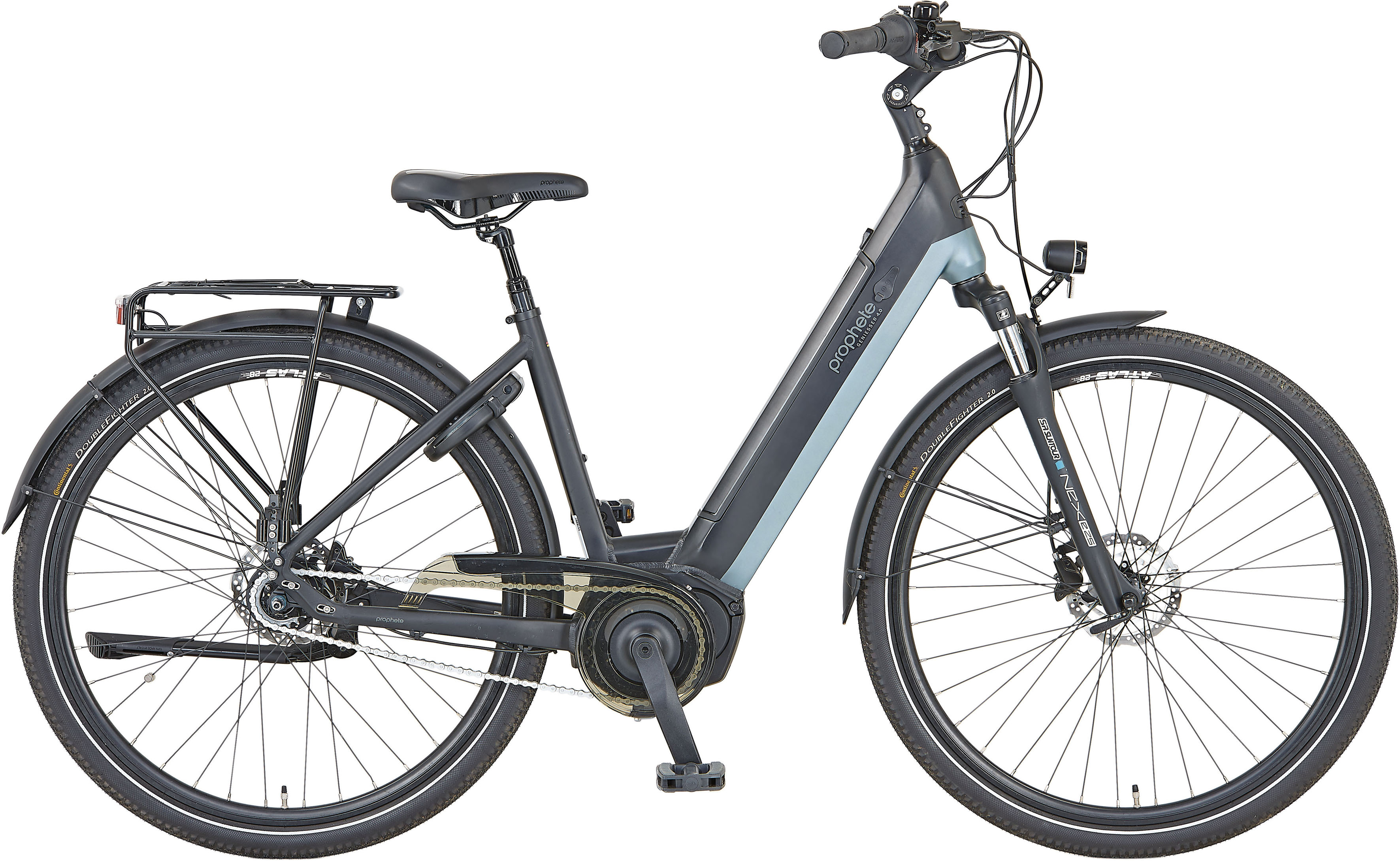 E-Bike PROPHETE "Geniesser 4.0" Gr. 48, schwarz (schwarz, grau, schwarz), Elektrofahrräder, 48cm, 28 Zoll (71,12cm), Pedelec, Elektrofahrrad für Damen u. Herren, Topseller Image