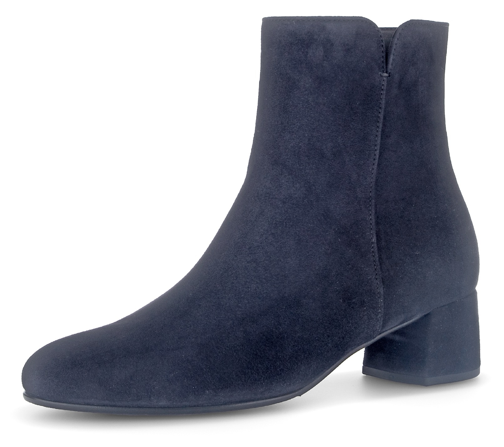 Stiefelette GABOR, Damen, Gr. 41, blau (nachtblau), Ziegenveloursleder, unifarben, Schuhe Stiefelette, Blockabsatz, Businesschuh, Ankleboots mit seitlicher Ziernaht