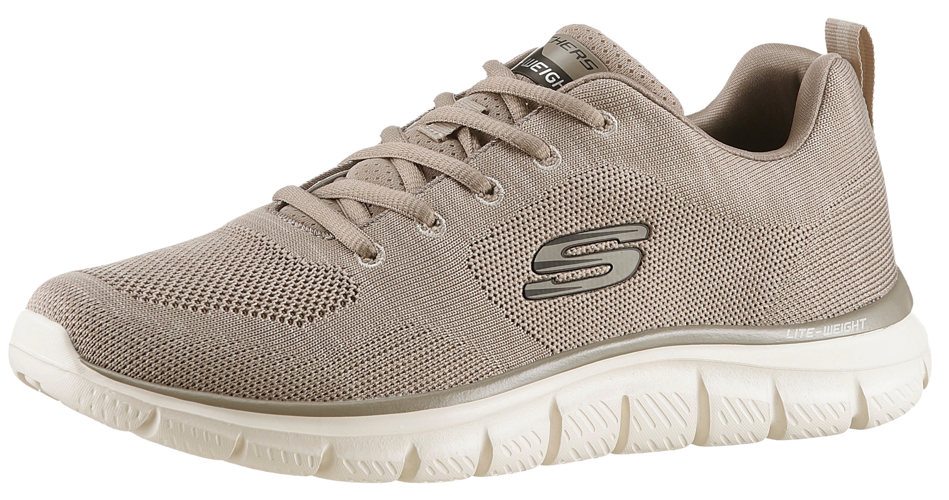 Sneaker SKECHERS "TRACK", Herren, Gr. 46, grau (taupe), Textil, meliert, Schuhe, Freizeitschuh, Halbschuh, Schnürschuh mit gepolsterter Innensohle