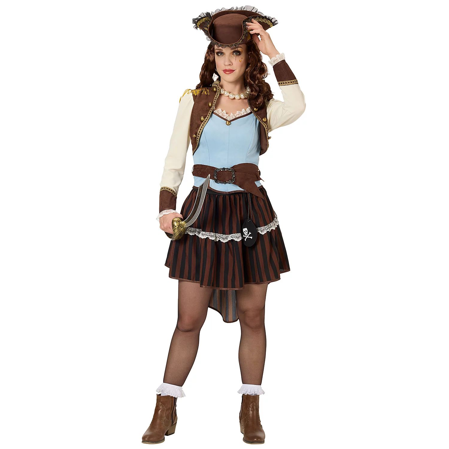 Kostüm Piratin braun/blau für Damen Image