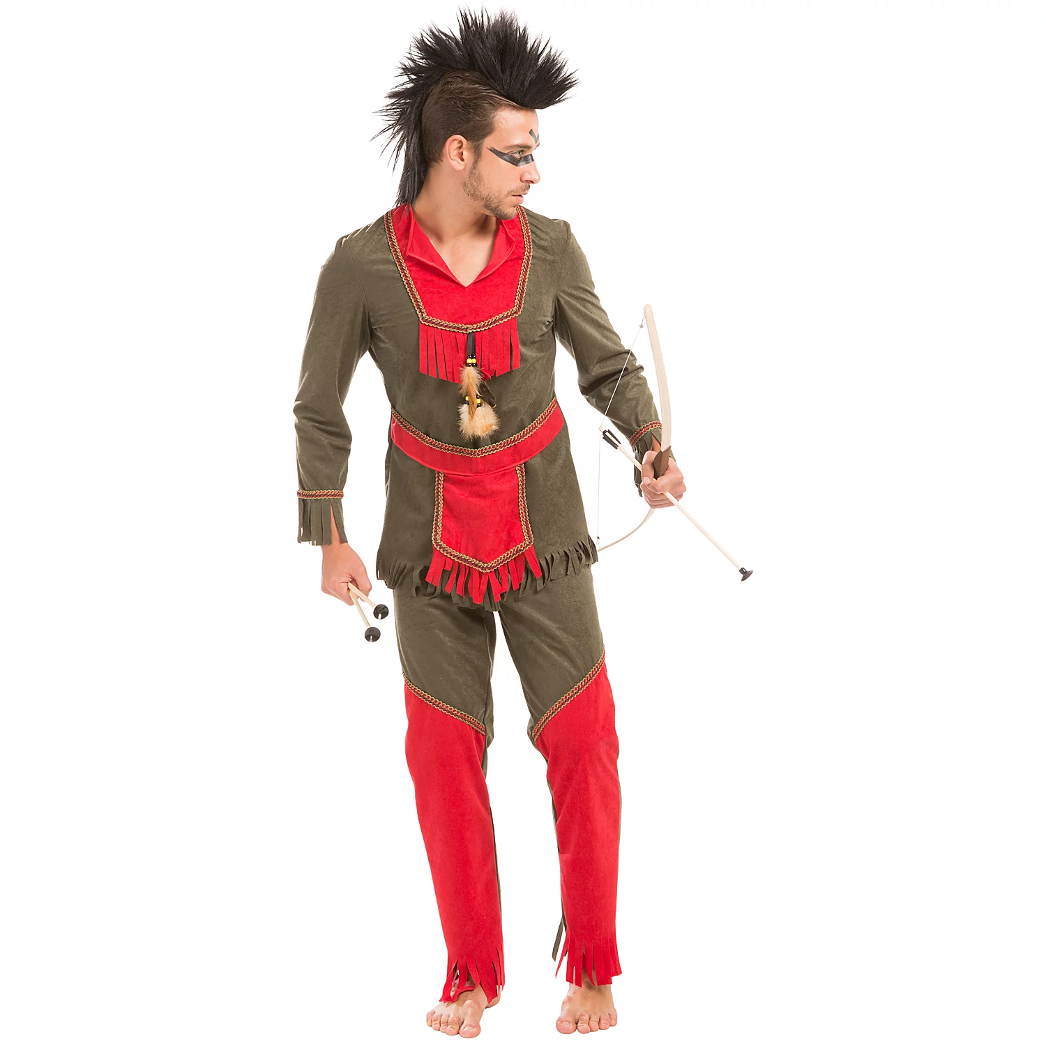 buttinette Costume d'Amérindien "Manitou" pour hommes, marron/rouge