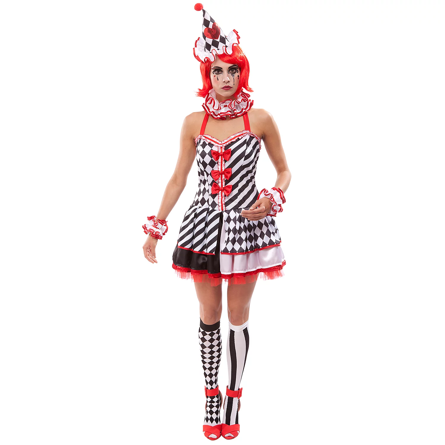 Déguisement "Pierrot" pour femmes, noir/blanc/rouge