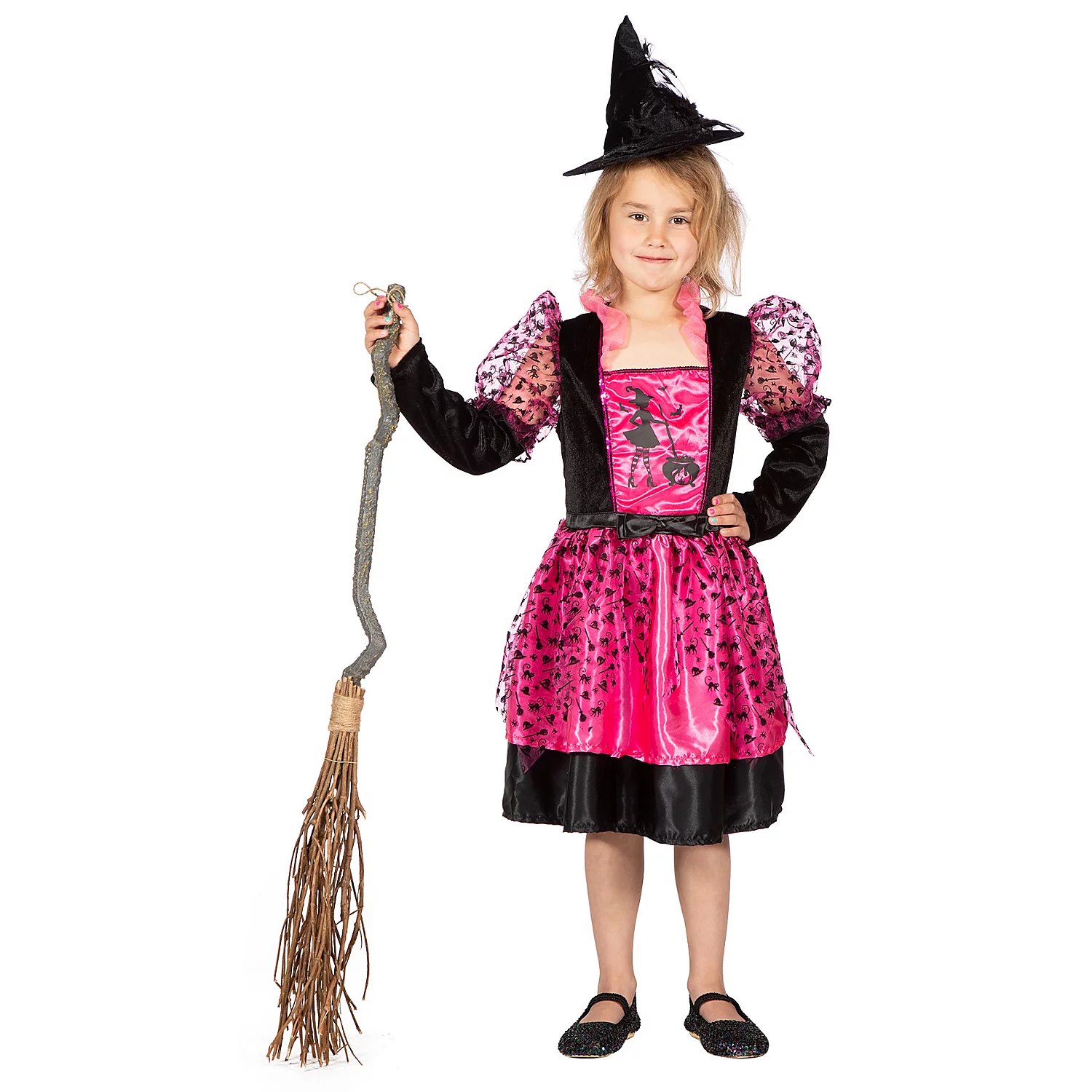 Déguisement de sorcière pour enfants, rose vif/noir