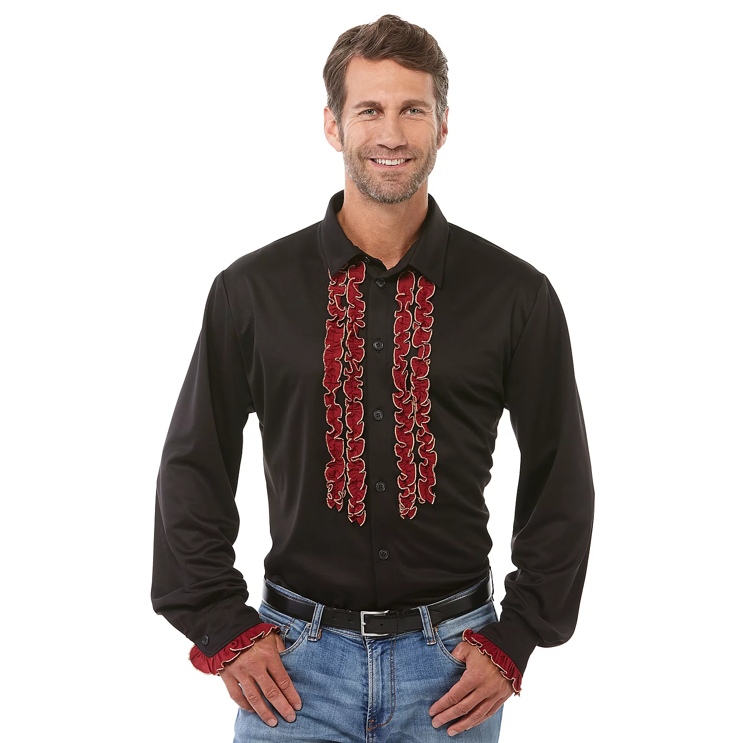 Chemise "volants" pour hommes, noir/rouge