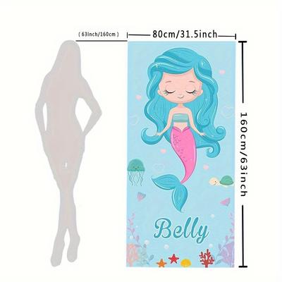 TEMU Personalized Beach Towel With Mermaid Design - Quick Drying, Suitable For Beach, Yoga, Sunbathing, And Sports - Custom Name Included Image