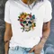 Skull & Floral Print T-Shirt Short Sleeve Fashion Casual Sport Basic Crew Clothes Harajuku Style