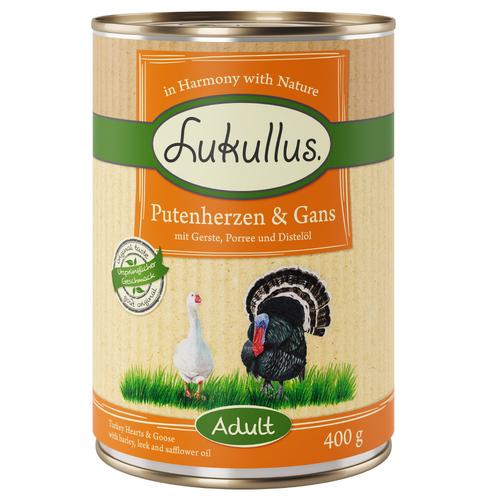 20 + 4 gratis! 24 x 400 g Sparpaket Lukullus Naturkost - Putenherzen & Gans