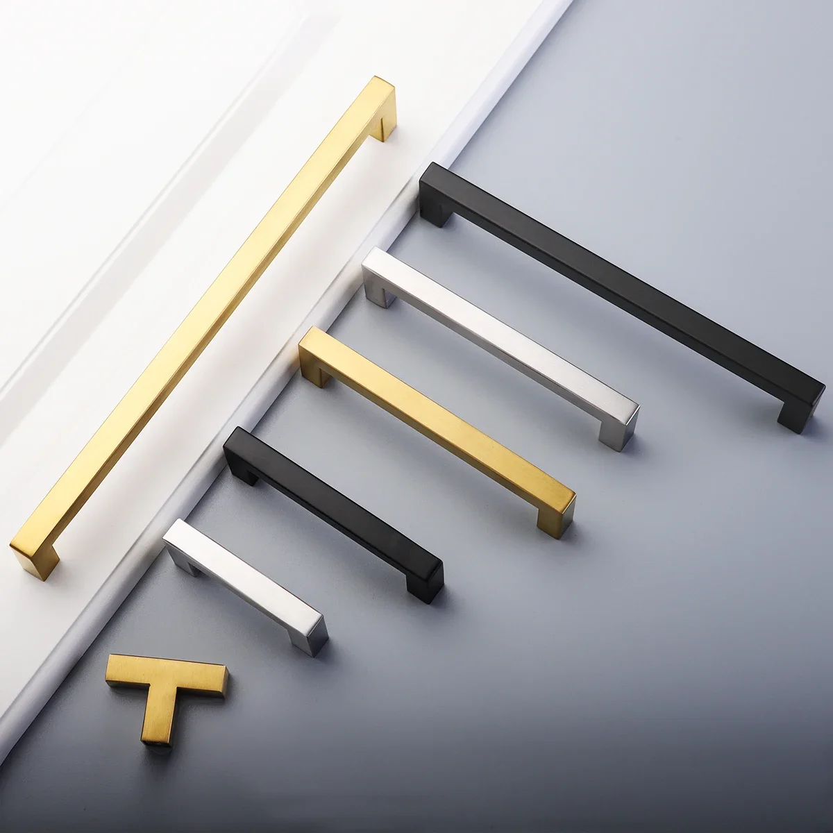 Moderne goldene silberne schwarze Schrank griff quadratische Möbel Hardware Edelstahl Küchen türgriffe Schrank Kleider schrank Schublade