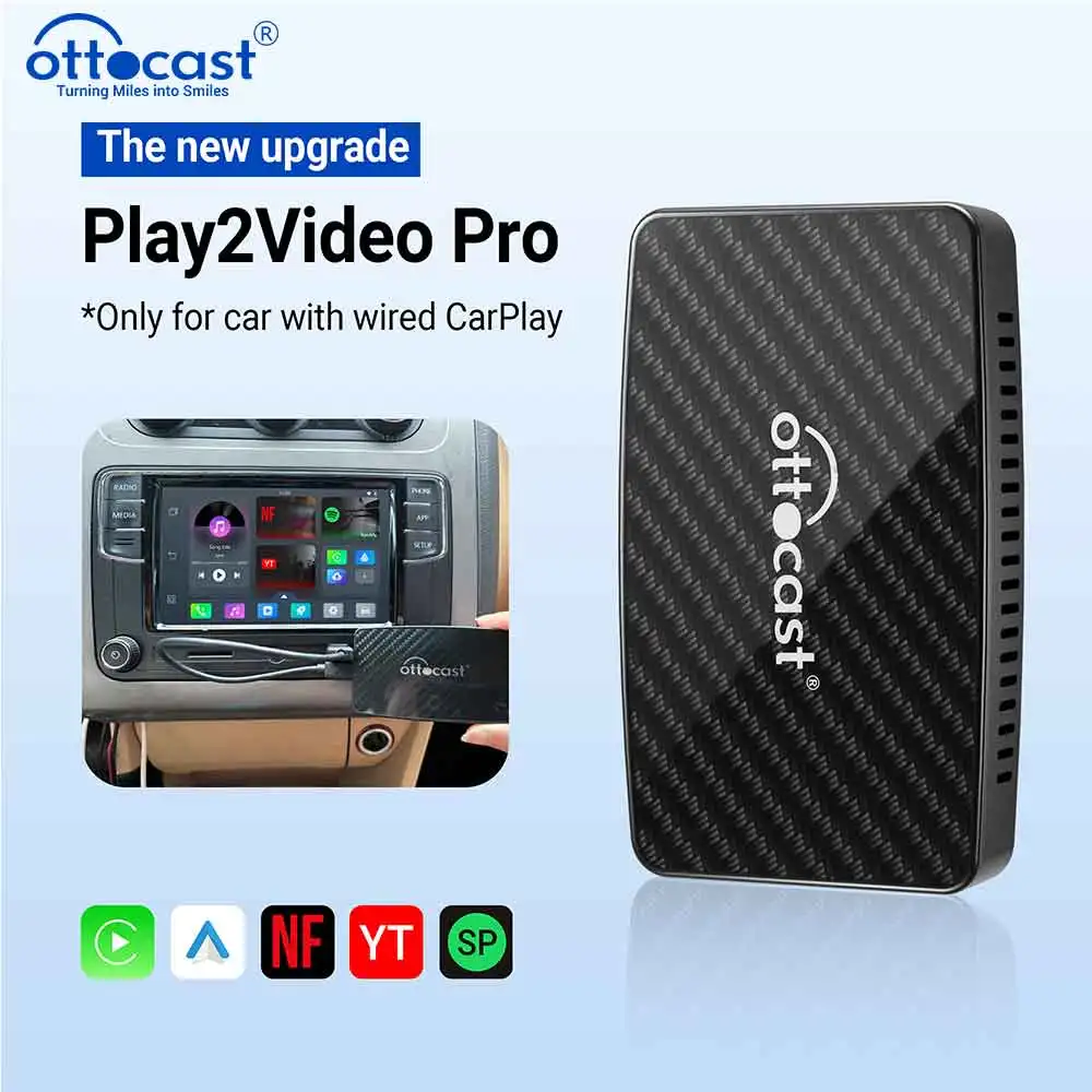 OTTOCAST Play2Video Pro Wireless Android Auto CarPlay Adapter USB Multimedia Video für Youtuber Auto Zubehör für VW Benz Audi Image