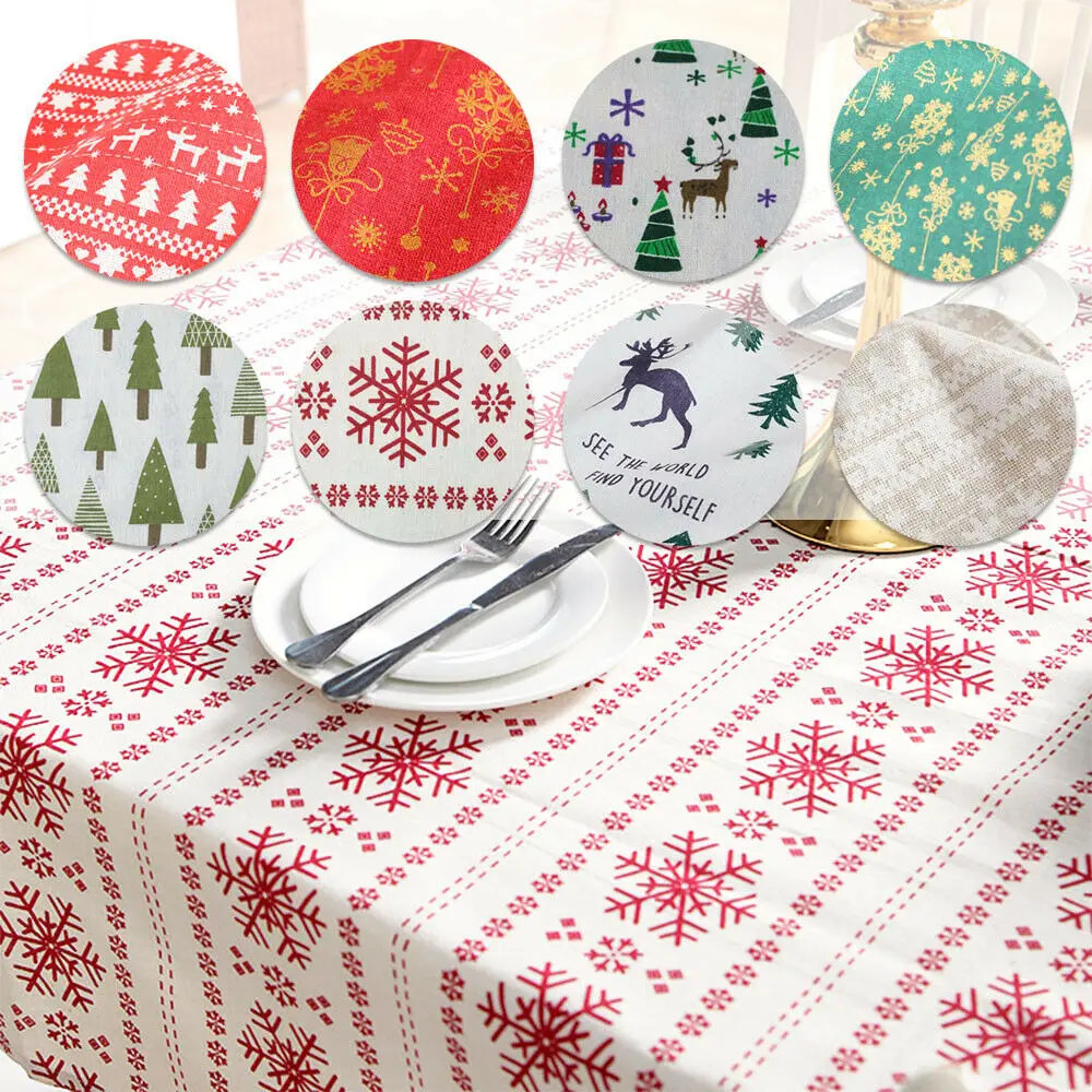 90x145cm Weihnachts ferien Baumwolle Leinen Stoff für Meter Nähen Quilten Textil Tischdecke für Weihnachten DIY hausgemachte Handwerk Dekor Image
