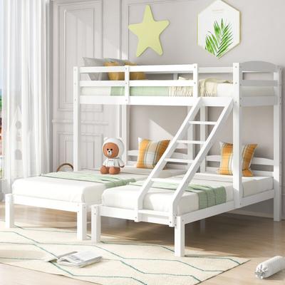 Dreierbett, Dreifaches Etagenbett mit Seitenleiter für Kinder und Jugendliche, Weiß (90x200cm) Image