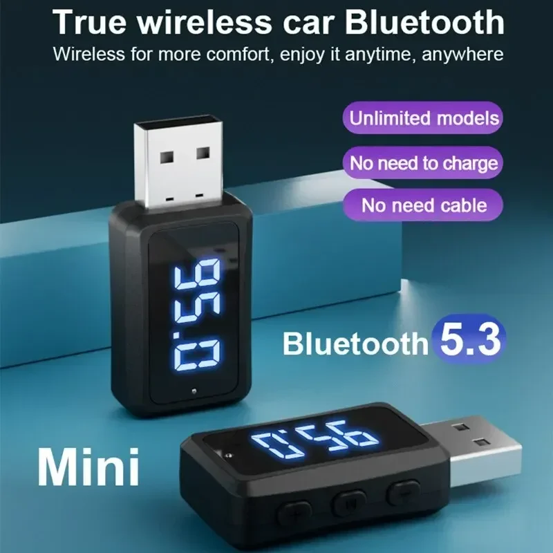 Auto Bluetooth 5,3 Sender Empfänger Freisprechen Anruf Mini USB Power Car Kit Auto Stereo Wireless Audio Adapter Für Auto FM Radio Image