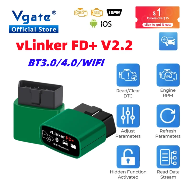 Vgate vLinker FD ELM327 FORScan Für Ford Bluetooth 4,0 OBD2 Auto Diagnose Auto Werkzeug OBD 2 Scanner J2534 PK ELM 327 V 1 5 Image