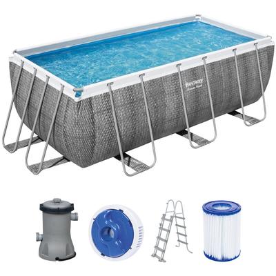 Power Steel™ Frame Pool Set mit Filterpumpe 412 x 201 x 122 cm, Rattan-Optik (Schiefergrau), eckig Image