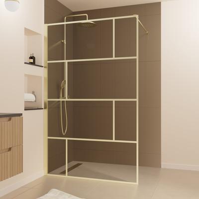 Walk-in-Dusche MARWELL "Bricks Gold", gold (goldfarben), B:100cm H:195cm T:120cm, Duschwände, mit goldenen Siebdruck