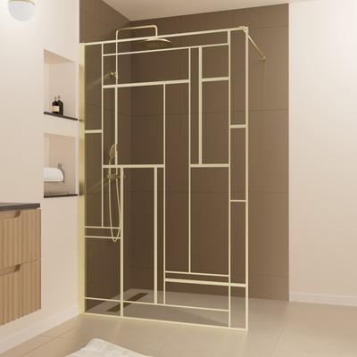 Walk-in-Dusche MARWELL "Gallery", gold (goldfarben), B:100cm H:195cm T:120cm, Duschwände, mit goldenen Siebdruck