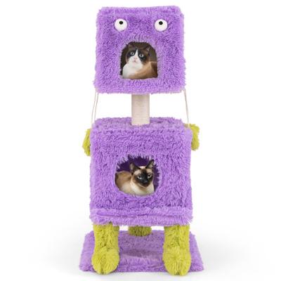 Costway Cute Monster-Themed Cat Tower with 2 Private Condos for Small Place-Purple