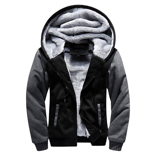 Herren Vollreißverschluss-Kapuzensweatshirt Reißverschluss Kapuzensweatshirt Fleecejacke Schwarz Blau Hellgrau Dunkelgray Mit Kapuze Farbblock Reißverschluss Patchwork Tasche Sport Outdoor Täglich Image