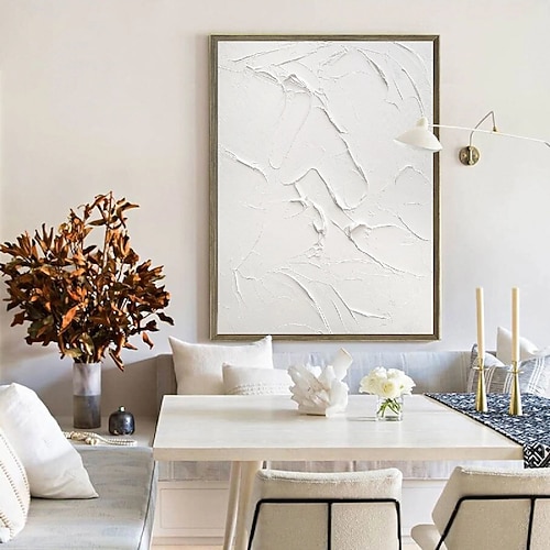 Welle Ölgemälde handgemachte weiße Gips Kunst Gips Kunst auf Leinwand weiße minimalistische Malerei weiße abstrakte Malerei große weiße strukturierte Malerei Wandkunst weiße 3D Wandkunst Image
