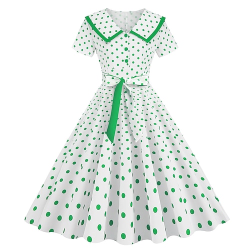 Polka-Dots Retro Vintage 1950er Jahre Grease-Outfits A-Linien-Kleid Rockabilly Swing-Kleid Polka-Dots Fancies Kleid Damen Casual Alltag Erwachsenen Kleid Heimkehrkleider Image