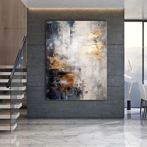 handgefertigtes Ölgemälde auf Leinwand, Wandkunst, Dekoration, abstraktes Messergemälde, Landschaftsblau, für die Inneneinrichtung, gerolltes, rahmenloses, unbelastetes Gemälde Image