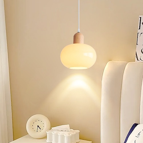 LED-Pendelleuchte, warmweiß, 1-flammig, 7 W, E26/E27, französischer Stil, Glasschirm, Hängelampe, Aufhängedraht, verstellbarer Deckenleuchter, Nachttisch, Wohnzimmer, Küche, Beleuchtungskörper, Image