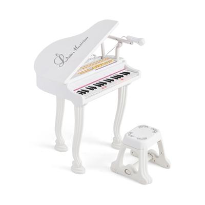 37 Keys Kids Piano Keyboard with Stool and Piano Lid-White - 18.5" x 14.5" x 27.5"