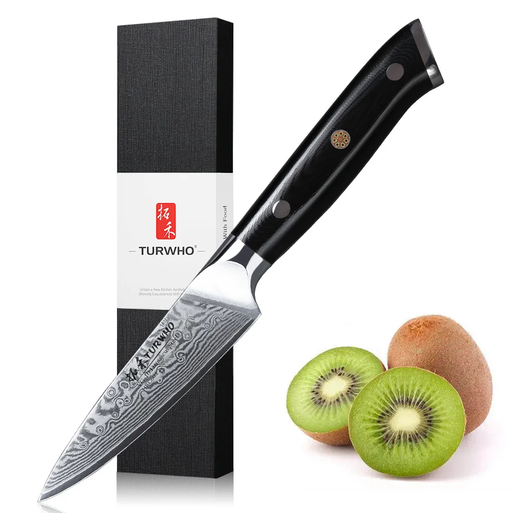 TURWHO 3,5 Zoll Schäl Messer 67 Schicht Damaskus Stahl VG10 Stahl Core Sharp Utility Gemüse Peeling Obst Messer Haushalt Werkzeuge Image