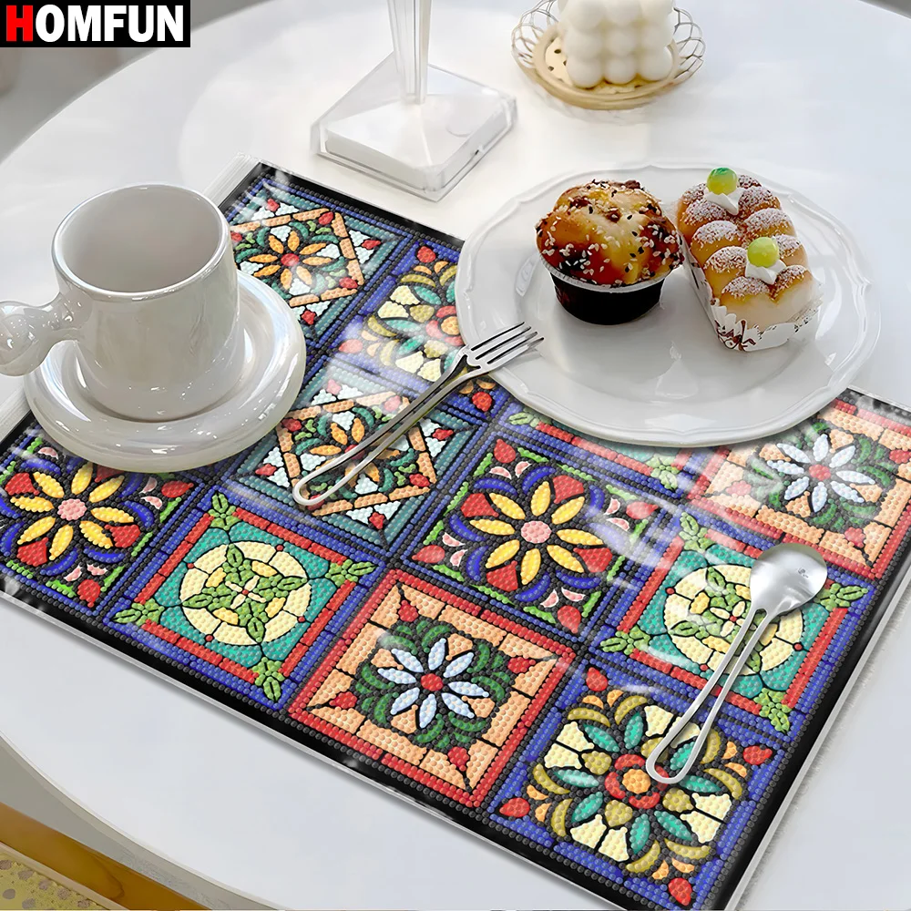 HOMFUN Art Diamond Painting Tischsets, hitzebeständige, rutschfeste Tischsets für Esstisch, Innenküche, Dekoration, Heimgeschenk Image