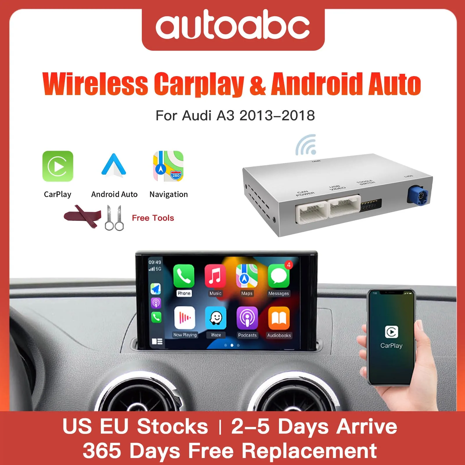 Kabelloses Apple CarPlay Android Auto-Schnittstellenmodul für Audi A3 8P 8V A4 B9 A5 Q2 Q7 Q5L USB AirPlay Mirror Link Multimedia Unterstützt Aftermarket- und OEM-Kameras Image