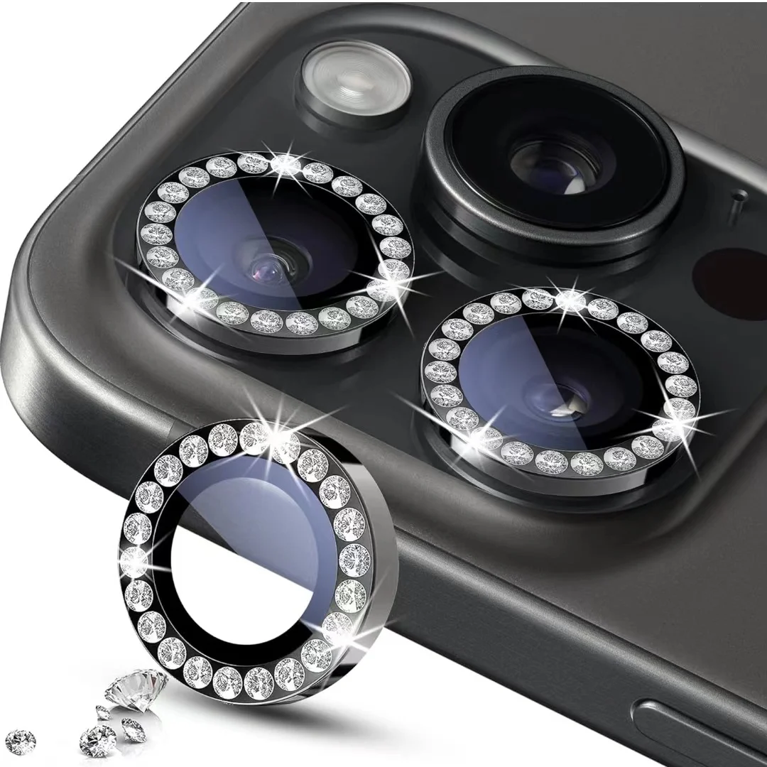 2-3 Stück Diamant Kameras chutz für iPhone 14 15 Pro Max 12 Pro gehärtetes Glas Metallringe Objektiv Fall iPhone 12 11 Mini 14Plus Image