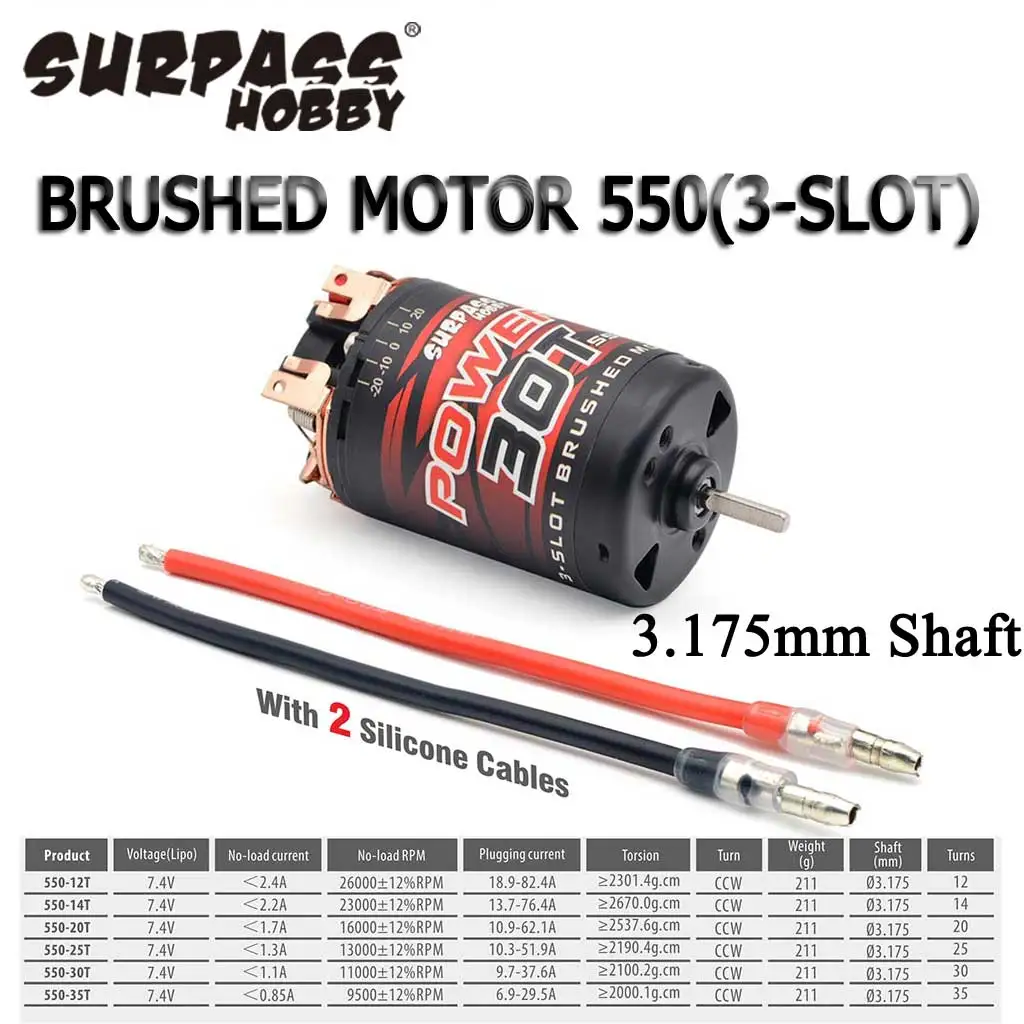 SURPASS HOBBY 550 3-Slot-Bürstenmotor 12T 14T 20T 25T 30T 35T 3,175mm Welle für 1:10 Traxxas SCX10 RC Crawler KM2 Modellauto