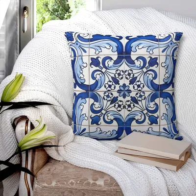 Antike klassische lisbon blaue Azulejo Fliese Blumenmuster quadratische Kissen bezug Kissen bezug Image