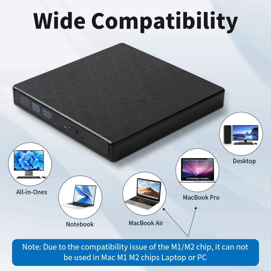 Externes DVD-Laufwerk USB 3.0 Typ-C USB C Tragbarer DVD-Player Externes CD-RW-Laufwerk DVD-ROM-Brenner-Player für Laptops Desktop-PC Image