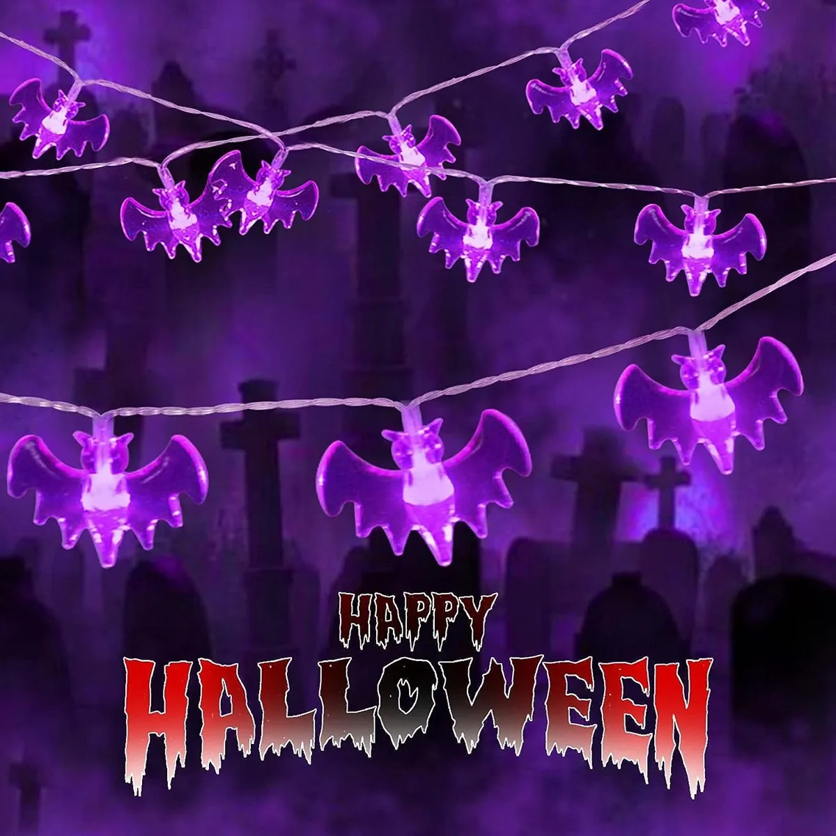 1PC 10/20/30 LED Lila Fledermaus Lichterketten Batterie Betrieben Im Freien Wasserdichte Hängende Dekorative Lampe Geeignet Für party Decor