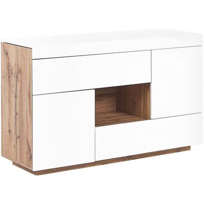 Sideboard / Schreibtisch Weiß / Heller Holzfarbton viel Stauraum ausziehbar Platte mdf Platte Image