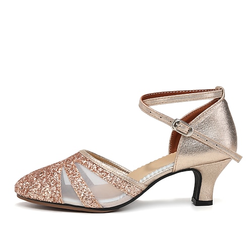 Schwarze Glitzer-Tanzschuhe für Damen – Latin-Tanzschuhe mit Riemchenabsatz für Salsa, Tango und Auftritte Image