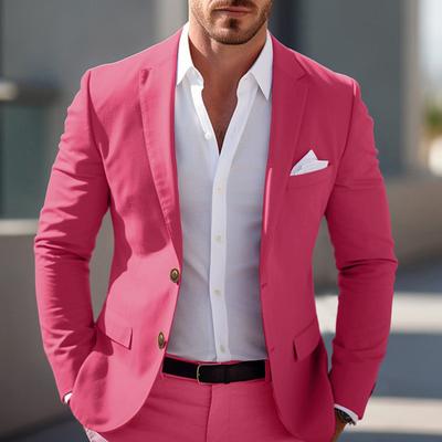 Men's Graduation Blazer Business Cocktail Party Wedding Party Fashion Casual Spring Fall Polyester Solid Color Pocket Buttons Comfortable Single Breasted Blazer Light Pink Yellow Pink Royal Blue